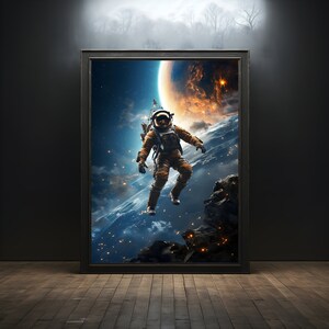 Flying astronaut premium poster on matte paper - decoration wall gift idea