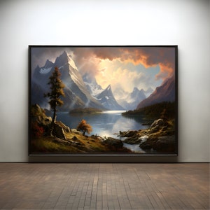 Fjord Sunset Oil Digital Print Premium Poster on Matte Paper - Decoration Wall Gift Idea