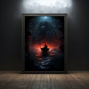 Gothic Kraken Boat Premium Poster on Matte Paper - Decoration Wall Gift Idea