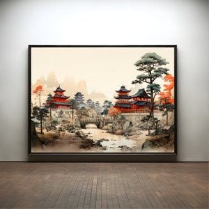 Japanese Temple Ukiyo-E Premium Poster on Matte Paper - Decoration Wall Gift Idea