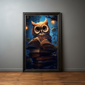 Book owl premium poster on matte paper - decoration wall gift idea