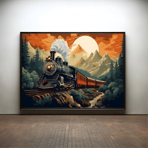 Retro steam locomotive premium poster on matte paper - decoration wall gift idea