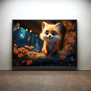 Fox with flowers premium poster on matte paper - decoration wall gift idea