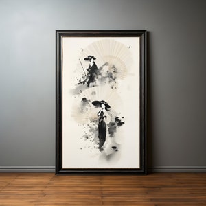 Geishas with fans premium poster on matte paper - decoration wall gift idea