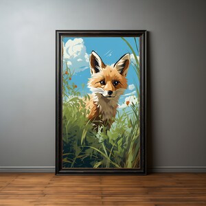 Fox in the grass premium poster on matte paper - decoration wall gift idea
