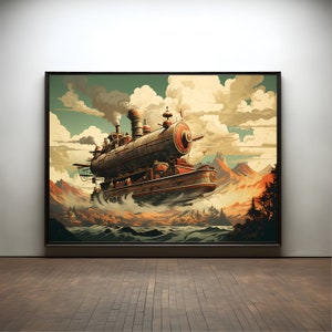 Retro airship premium poster on matte paper - decoration wall gift idea