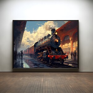 Retro train station premium poster on matte paper - decoration wall gift idea