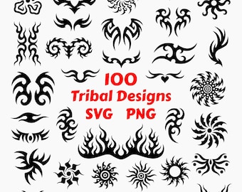 100 Tribal Tattoo Designs, SVG, PNG