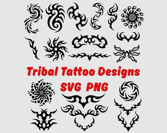 Tribal Tattoo Designs SVG PNG, Tribal Clipart, Tribal Sun, Tattoo Flames, Neo Tribal Patterns, Tattoo Flash