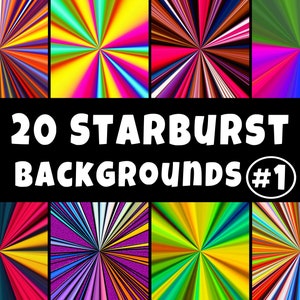 20 Starburst Backgrounds, Psychedelic Digital Papers, Sunburst Pattern, Instant Download, Commercial Use