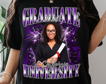 Benutzerdefiniertes Senior-Abschlussshirt mit Gesicht, Abschlussgeschenke für Sie für Ihn, Klasse 2024, individuelles Foto-Vintage-T-Shirt, trendiges Abschlussshirt