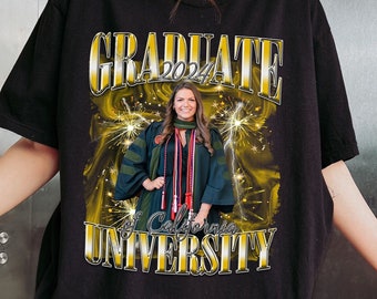 Kundenspezifisches Abschluss-T-Shirt mit Gesicht, Abschluss-Geschenke für sie für ihn, Klasse von 2024, kundenspezifisches Foto-Weinlese-T-Shirt, Abschluss-Trendy-Shirt