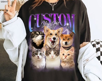 Comfort Colors Custom Bootleg Pet Shirt, Custom Dog Shirt, Personalized with Your Own Dog or Cat,Dog Photo Retro 90's Tee Gift For Her