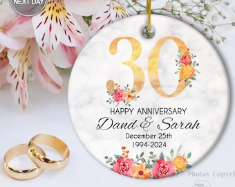 30th Anniversary Ornament, Personalized Wedding Anniversary Ornament for Couples and Parents, Anniversary Gifts For Her, Christmas Ornaments