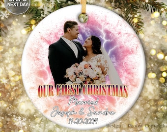 Personalized Photo Ornaments for Wedding, First Christmas Married Ornament from Photo, Christmas Gift for Newlywed Couple, Wedding Keepsake