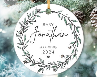 Custom Birth Announcement Ornament, Newborn Arrival Ornament, Baby Name Arriving Ornament, Expecting Christmas Ornament, Gift for Pregnant