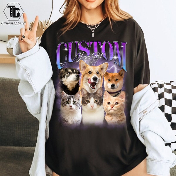 Comfort Colors Custom Your Pet Shirt, Personalized with Your Own Dog or Cat, Dog Photo Retro 90's Tee Gift For Her, Custom Pet Picture Tee
