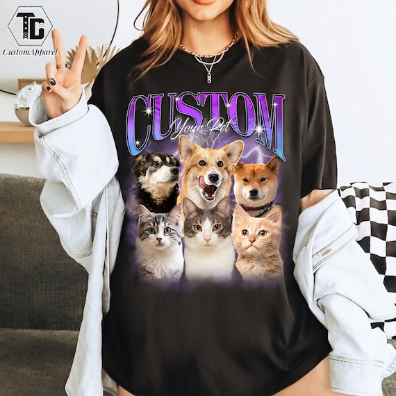 Comfort Colors Custom Bootleg Pet Shirt, Custom Dog Shirt, Personalized with Your Own Dog or Cat,Dog Photo Retro 90's Tee Gift For Her