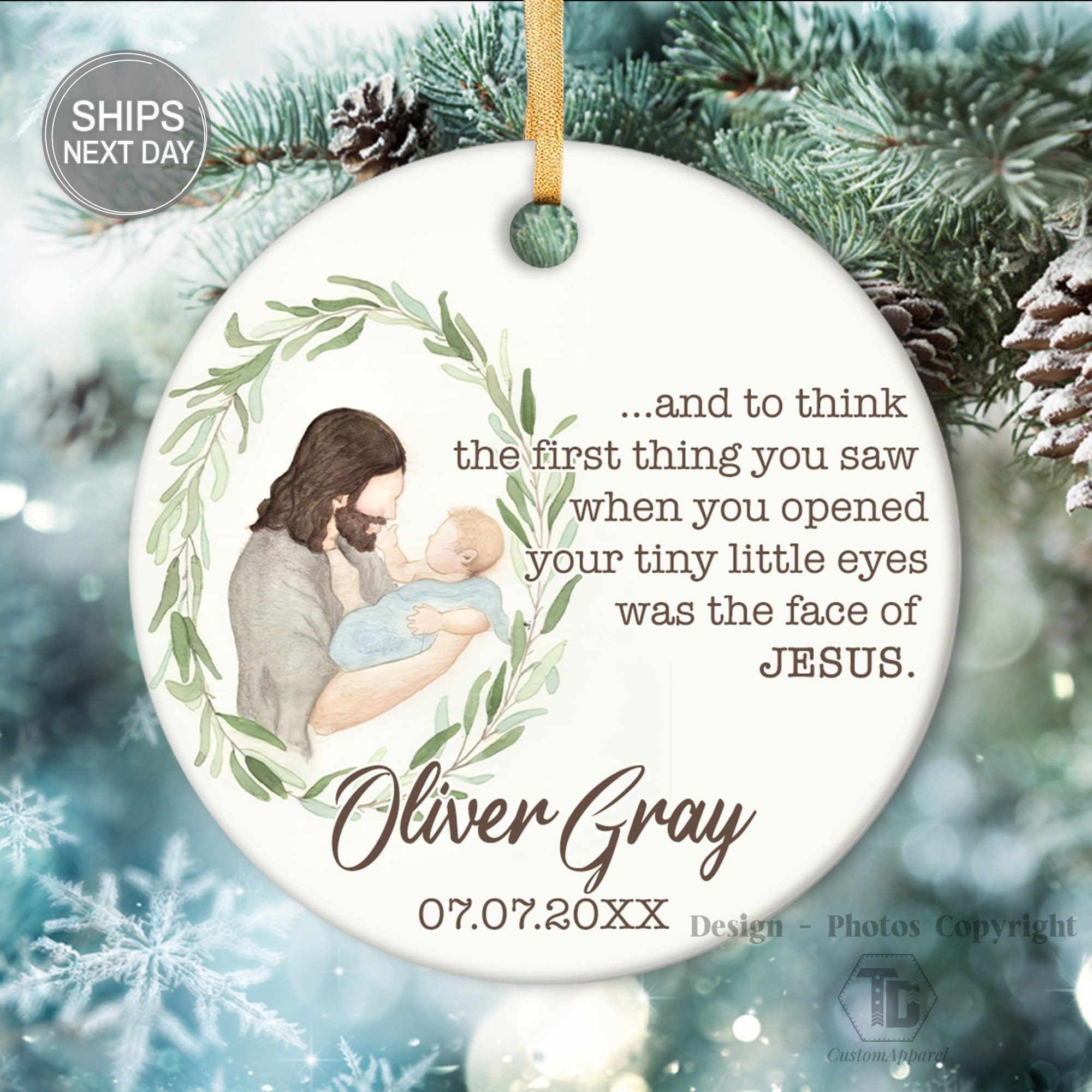 Personalized Miscarriage Ornament, Baby of Jesus, Baby Memorial, Sympathy Gift Ornament, Porcelain Ornament, Infant Loss Stillbirth Keepsake