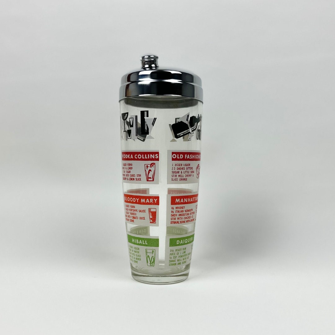 Retro Glass Cocktail Shaker 1950s Drink Recipes Included Etsy