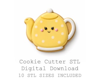 ティーポット型かわいいクッキーカッターSTLバンドル、10サイズ、鋭利なエッジ（デジタルダウンロード）