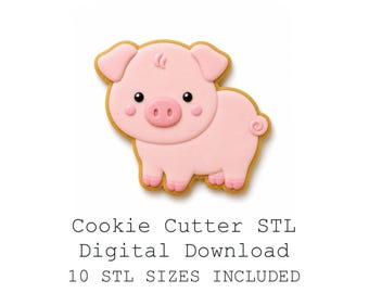 豚の農場動物クッキー型 STL バンドル、10 サイズ、鋭利なエッジ (デジタルダウンロード)