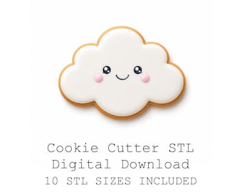 Paquete de archivos STL de cortadores de galletas Kawaii con forma de nube, 10 tamaños, borde afilado (descarga digital)