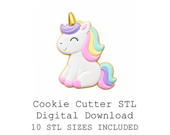 ユニコーン型クッキーカッターSTLバンドル、10サイズ、鋭利な刃（デジタルダウンロード）