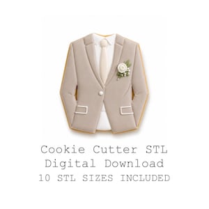 Paquete de plantillas STL para cortar galletas con forma de traje de novio, 10 tamaños, borde afilado (descarga digital)