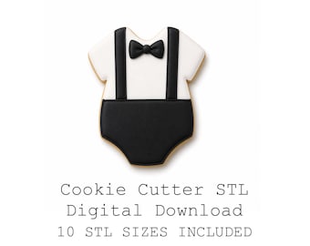ベビーシャワー用男の子用ロンパース型クッキーカッター（STLファイル）、10サイズ、鋭利なエッジ（デジタルダウンロード）