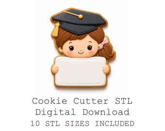 卒業式用クッキー型（女子高生向け）STLファイルセット、10サイズ、シャープなエッジ（デジタルダウンロード）