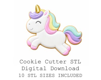 ユニコーン型クッキーカッターSTLバンドル、10サイズ、鋭利な刃（デジタルダウンロード）