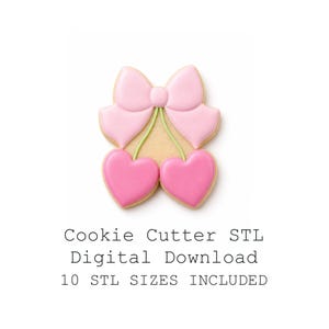 Paquete de archivos STL de cortadores de galletas con forma de corazón, cereza y lazo, 10 tamaños, borde afilado (descarga digital).