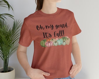 Oh My Gourd、パンプキン、秋のシャツ、シャツ、秋のTシャツ、秋のTシャツ、秋の季節、パンプキン、ハロウィン、レインボー、かわいいシャツ