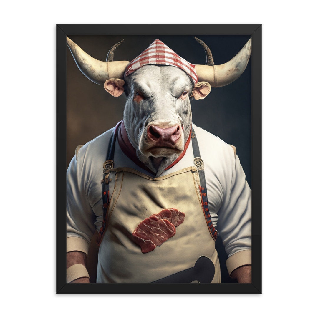 Butcher Bull | Altered Vintage Portrait | Black Framed Art Print - Etsy