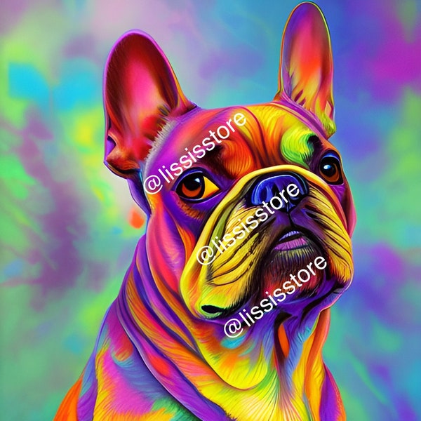 Psychedelische Frenchbulldog Digitale Poster x 2