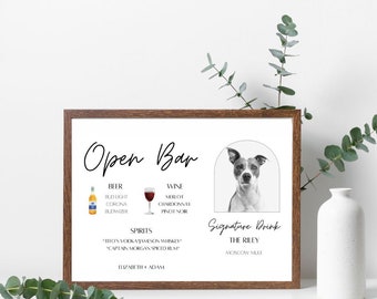 Open Bar Customizable Wedding sign, Editable Poster, two sizes, Animal Signature Drink Sign, Wedding Bar, Cocktail, drink poster, reception