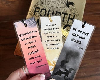 Fourth Wing Bookmark: Watercolor Laminated Cardstock with Tassel