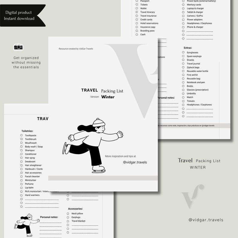 Winter Travel Packing List in English, Printable PDF Checklist, Cold ...