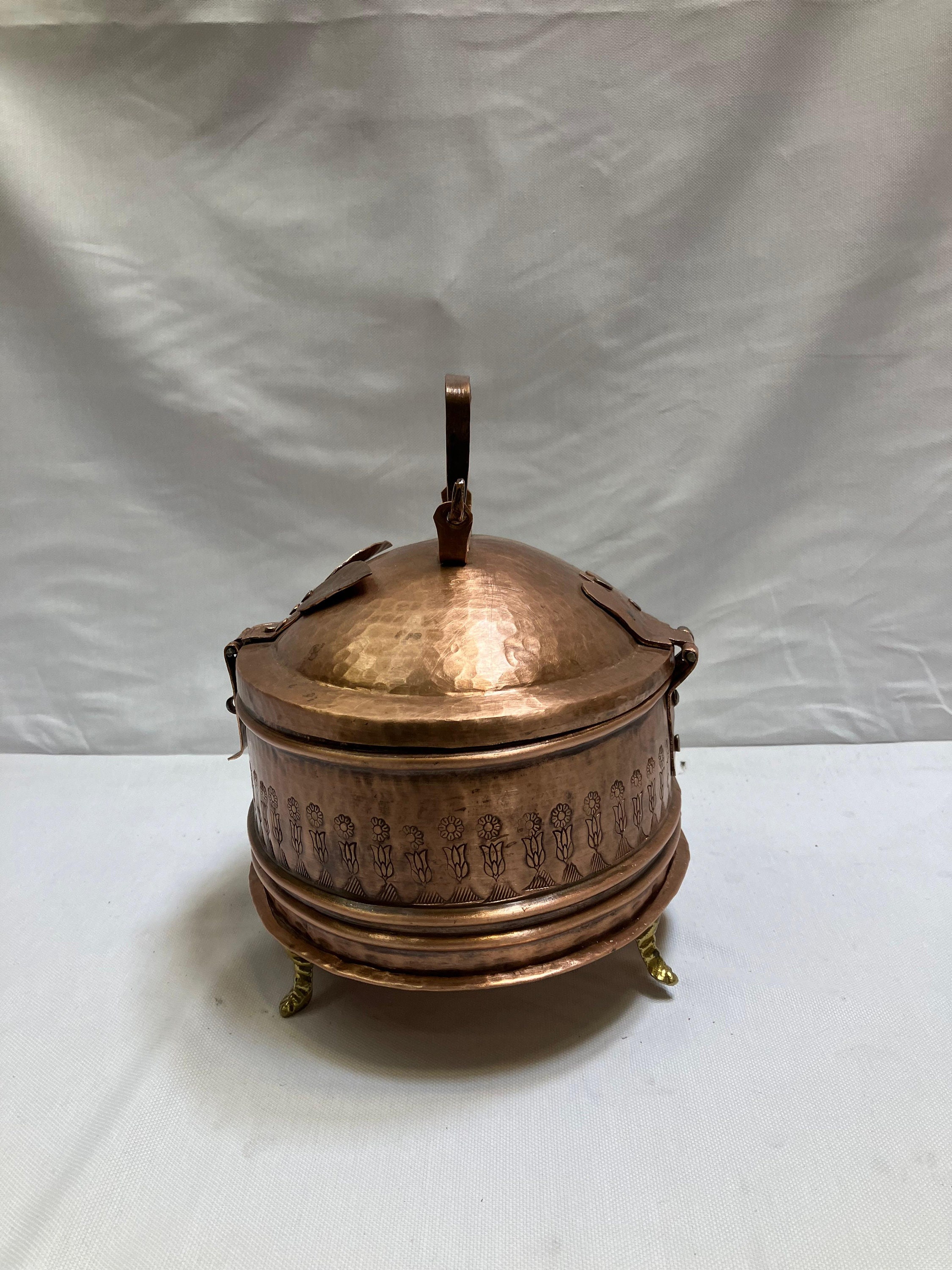Copper Bread Storage Container, Snack Bowl, Traditional Turkish Hand ...