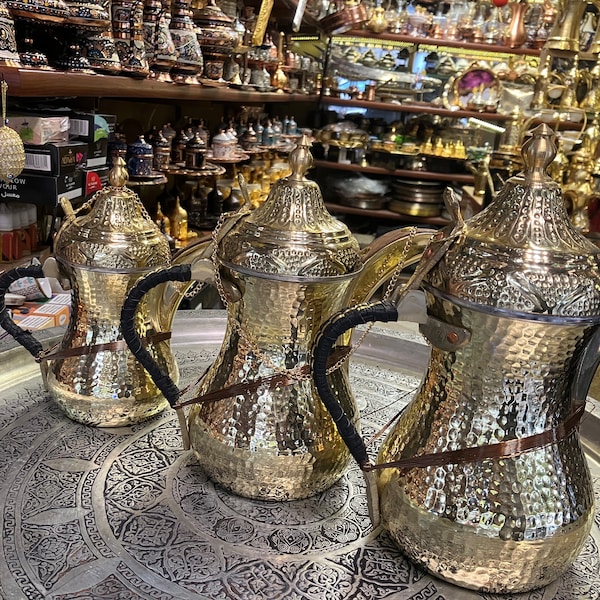 Turkish Coffeemaker Pot, Traditional Hand Crafted Vintage Coffee Pot Set, Vintage Coffee Makers, Traditional Turkish Copper Kitchen Decor