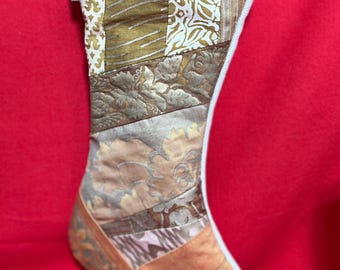 Handgemachte Vintage Fortuny Patchwork Weihnachtsstrumpf - Golds, Oranges, Bronzes
