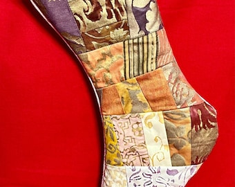 Vintage Fortuny Patchwork Weihnachtsstrumpf - Juwel Töne & Samtfutter