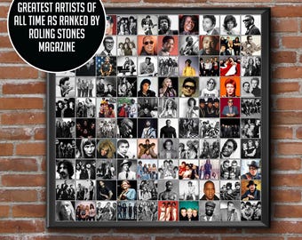 100 Greatest  Artists of all time as Voted by Rolling Stones Magazine - Poster Print
