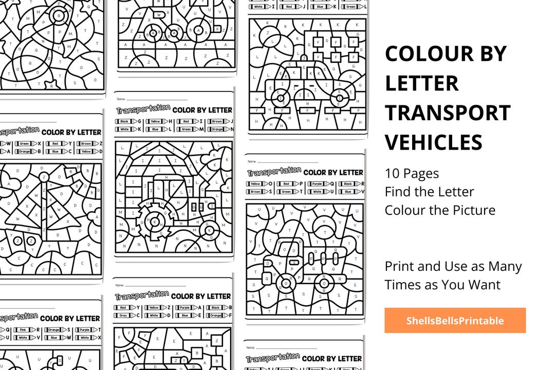 Letter Engine Coloring Vehicle Color by Letter – 10 Page Coloring Book (digital Download) - Etsy