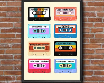Retro cassette tape printed poster - Personalised with your Choice of Casettes