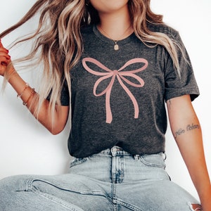 Coquette Pink Bow Shirt, 90s Retro, Soft Girlcore Aesthetic, Pink Ribbon Shirt, Girlie Shirt, Pink Aesthetic, Gifts for Friend, Retro Shirt