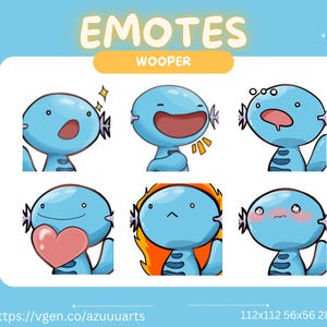 Paquete de gestos de ajolote inspirados en Blue Wooper / Lindos gestos kawaii para Twitch y Discord / Adorables PNG de criaturas acuáticas para streamers