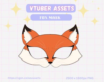 Fox Mask VTuber PNG Asset, Halloween Digital Costume, Printable fox Face Mask for Streamers, Instant Download PDF/SVG