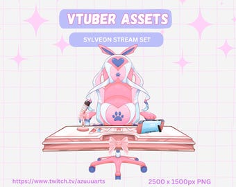 Sylveon Streaming pink set Inspired VTuber Gaming Chair PNG | Cute Pokemon Themed PNGTuber Asset | Kawaii Stream Setup Prop